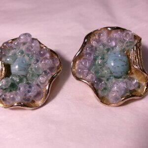 Vintage Robins Egg Clam Shell Clip On Earrings**ART is the Designer**